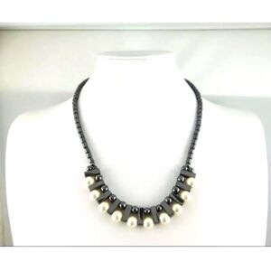 (7) Classy Hematite with Faux Pearl Necklace